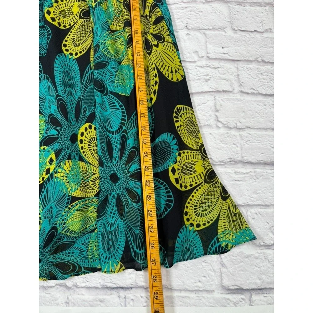 Evan Picone Everyday Art‎ Teal & Yellow Halter Neck Floral Dress Size 4 Side Zip